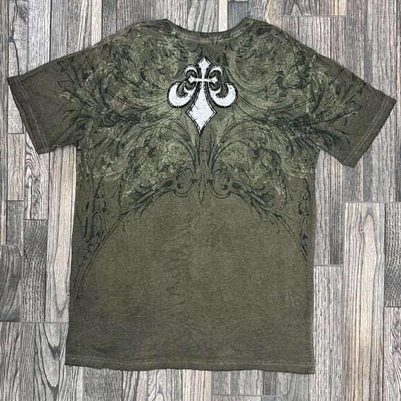 🔥☠️ Y2K AFFLICTION Los Angeles all over print Graphic Tee Men’s 2XL - PERFECT - Picture 7 of 13